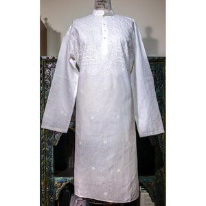 Hand Embroidered Indian Long Kurta with Buttons